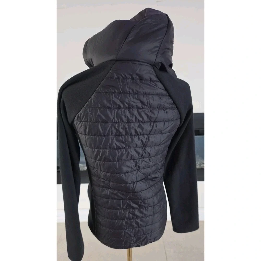 Athleta Girl Black Puffer Jacket Hooded Quilted Back To School XL 14 Thumbholes